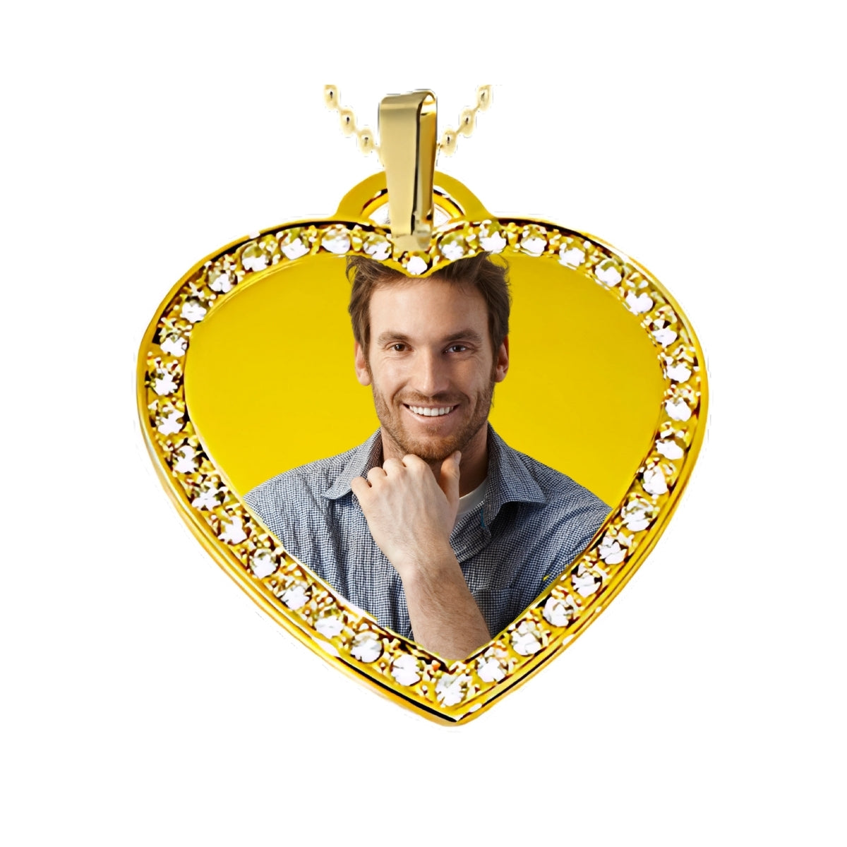 Gold Heart Pendant Custom Photo Necklace with Crystal Border