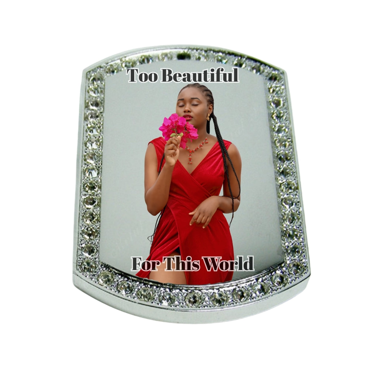 Silver Large Memorial Necklace Dog Tag Crystal Border Photo Keepsake Pendant