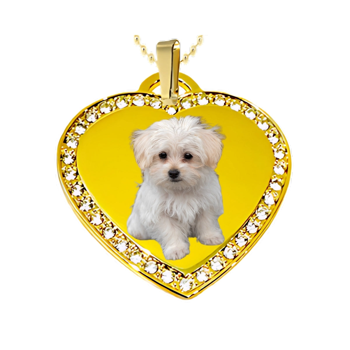 Gold Heart Pendant Custom Photo Necklace with Crystal Border