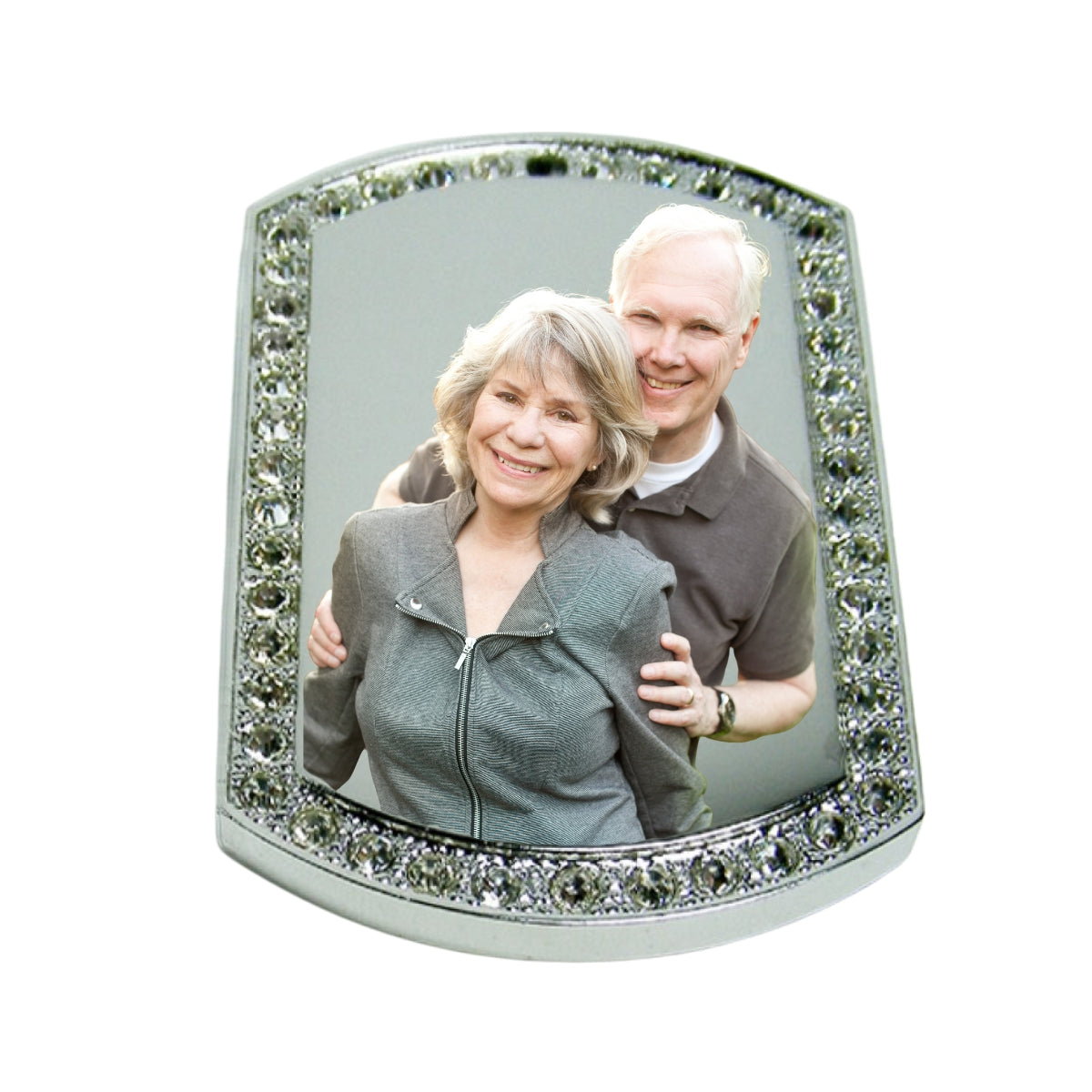 Silver Large Memorial Necklace Dog Tag Crystal Border Photo Keepsake Pendant