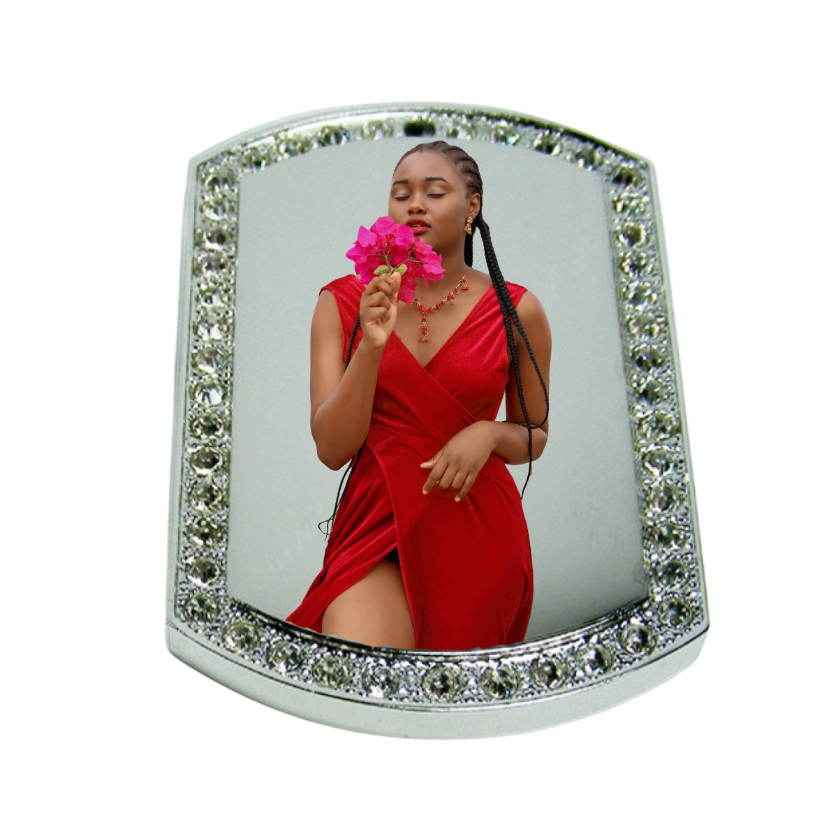 Silver Large Memorial Necklace Dog Tag Crystal Border Photo Keepsake Pendant