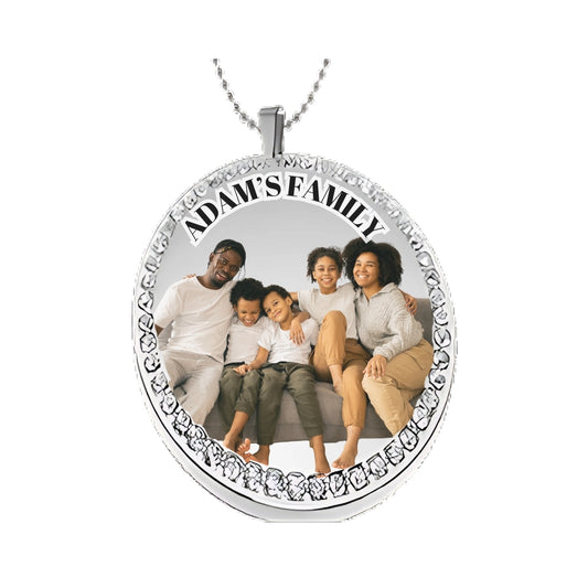 Silver Circle Pendant Custom Photo Necklace With Rhinestones