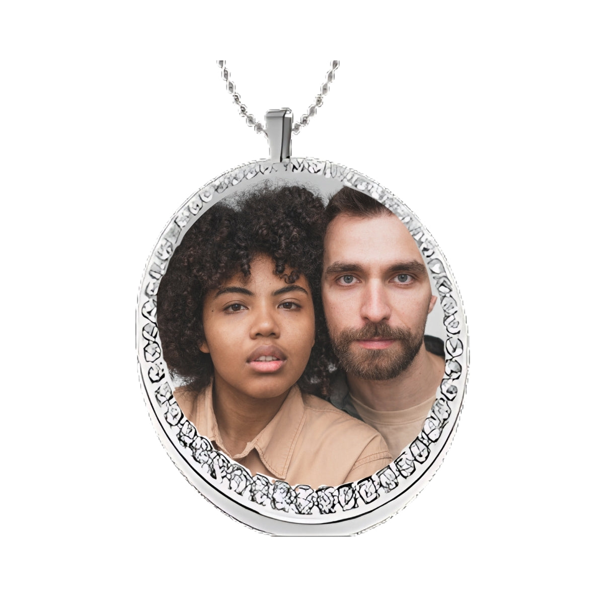 Silver Circle Pendant Custom Photo Necklace With Rhinestones