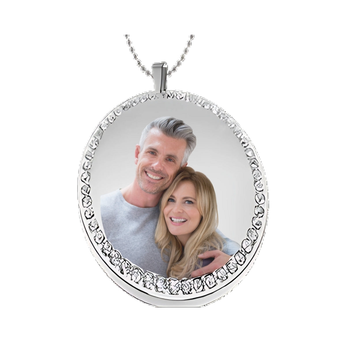 Silver Circle Pendant Custom Photo Necklace With Rhinestones