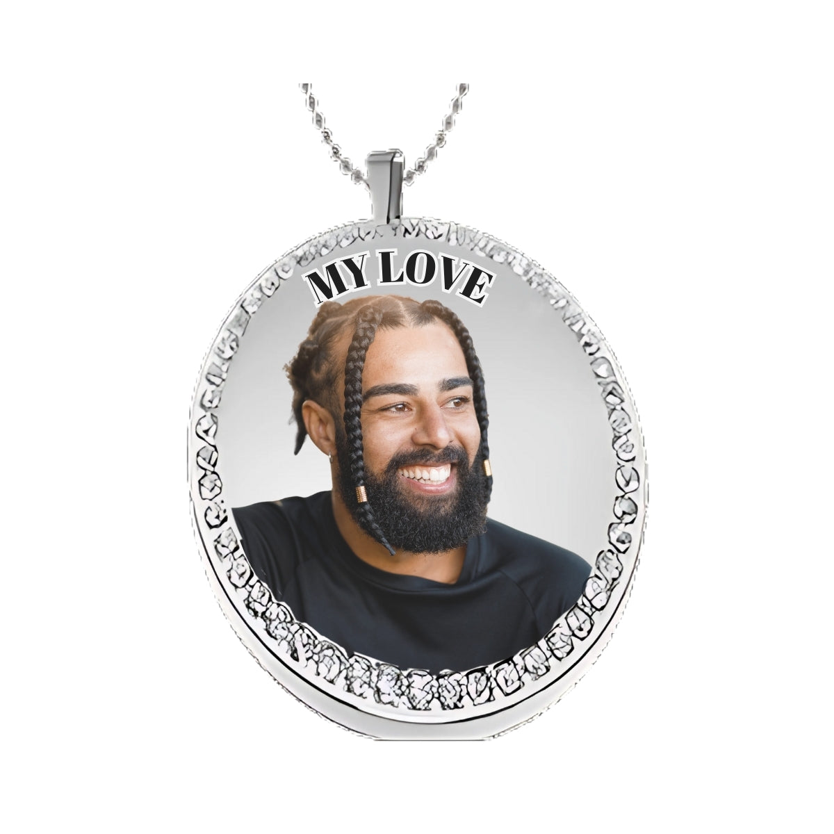 Silver Circle Pendant Custom Photo Necklace With Rhinestones