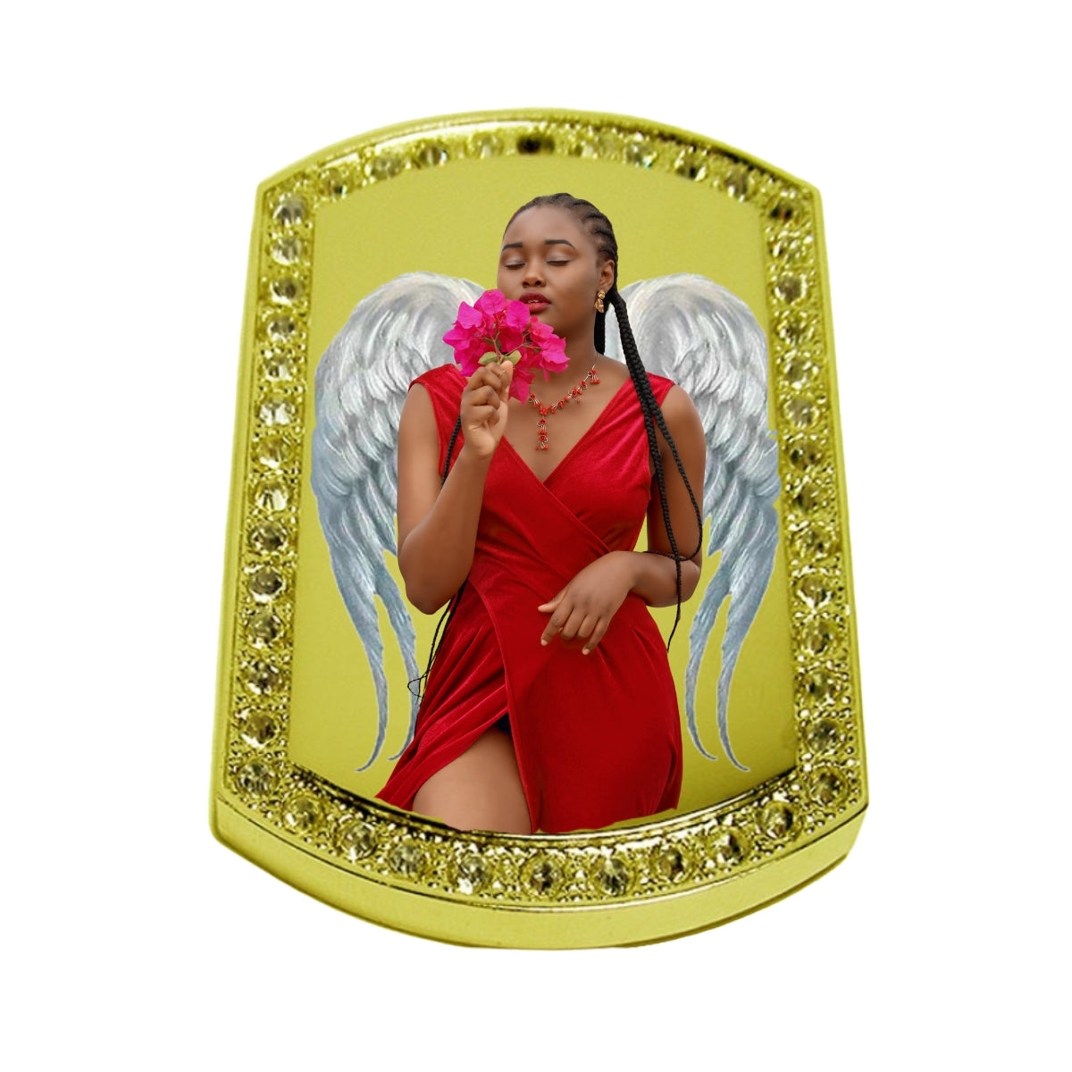 Gold Large Memorial Necklace Dog Tag Crystal Border Keepsake Pendant