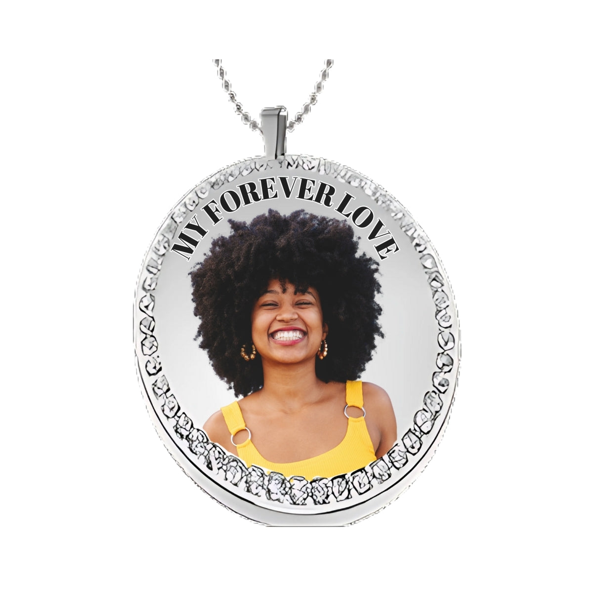 Silver Circle Pendant Custom Photo Necklace With Rhinestones
