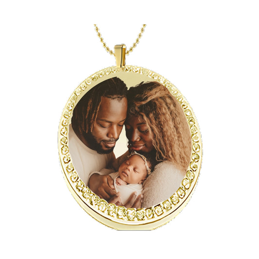 Gold Circle Pendant Custom Photo Necklace