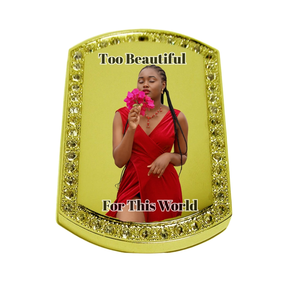Gold Large Memorial Necklace Dog Tag Crystal Border Keepsake Pendant