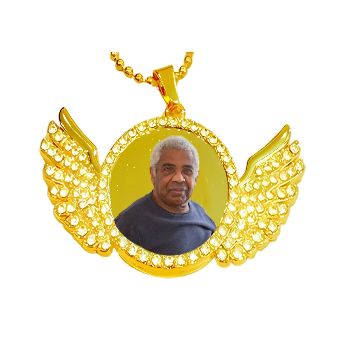 Gold Angel Wing Pendant Crystal Encrusted Photo Necklace