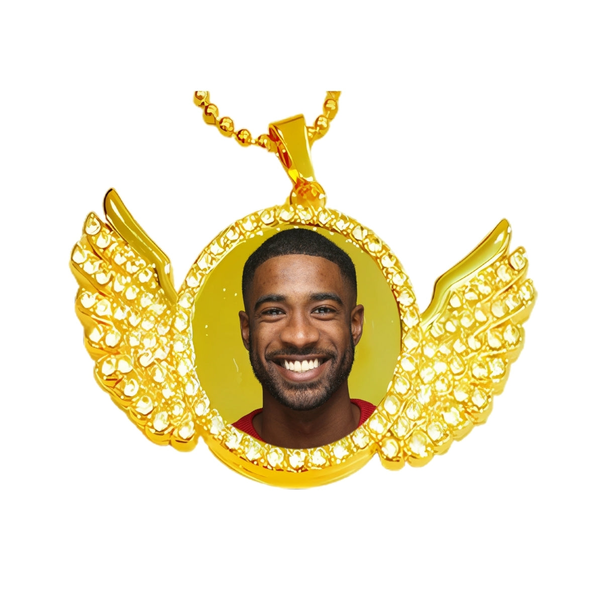 Gold Angel Wing Pendant Crystal Encrusted Photo Necklace