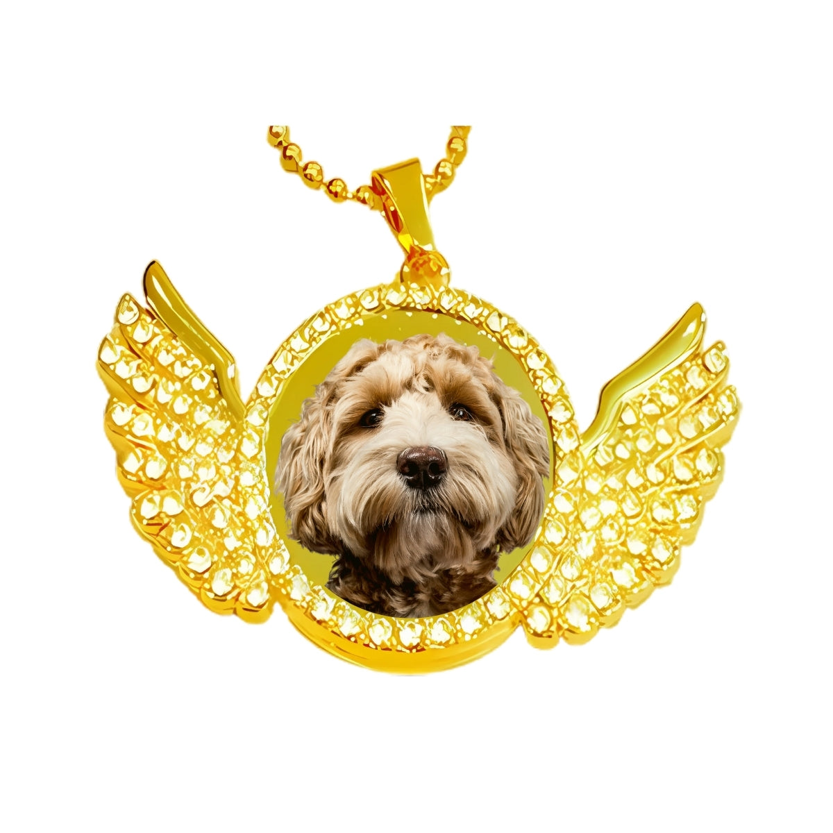 Gold Angel Wing Pendant Crystal Encrusted Photo Necklace