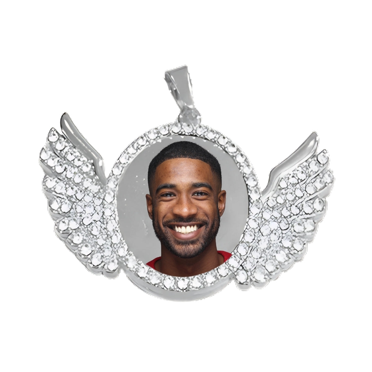 Silver Angel Wing Pendant Crystal Encrusted Photo Necklace