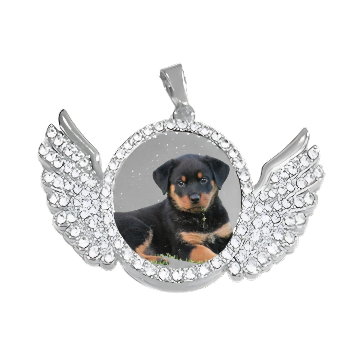 Silver Angel Wing Pendant Crystal Encrusted Photo Necklace