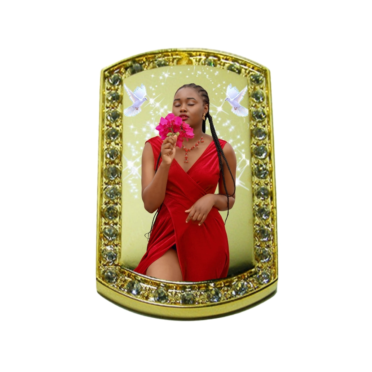 Gold Dog Tag Memorial Necklace Keepsake Pendant with Crystals