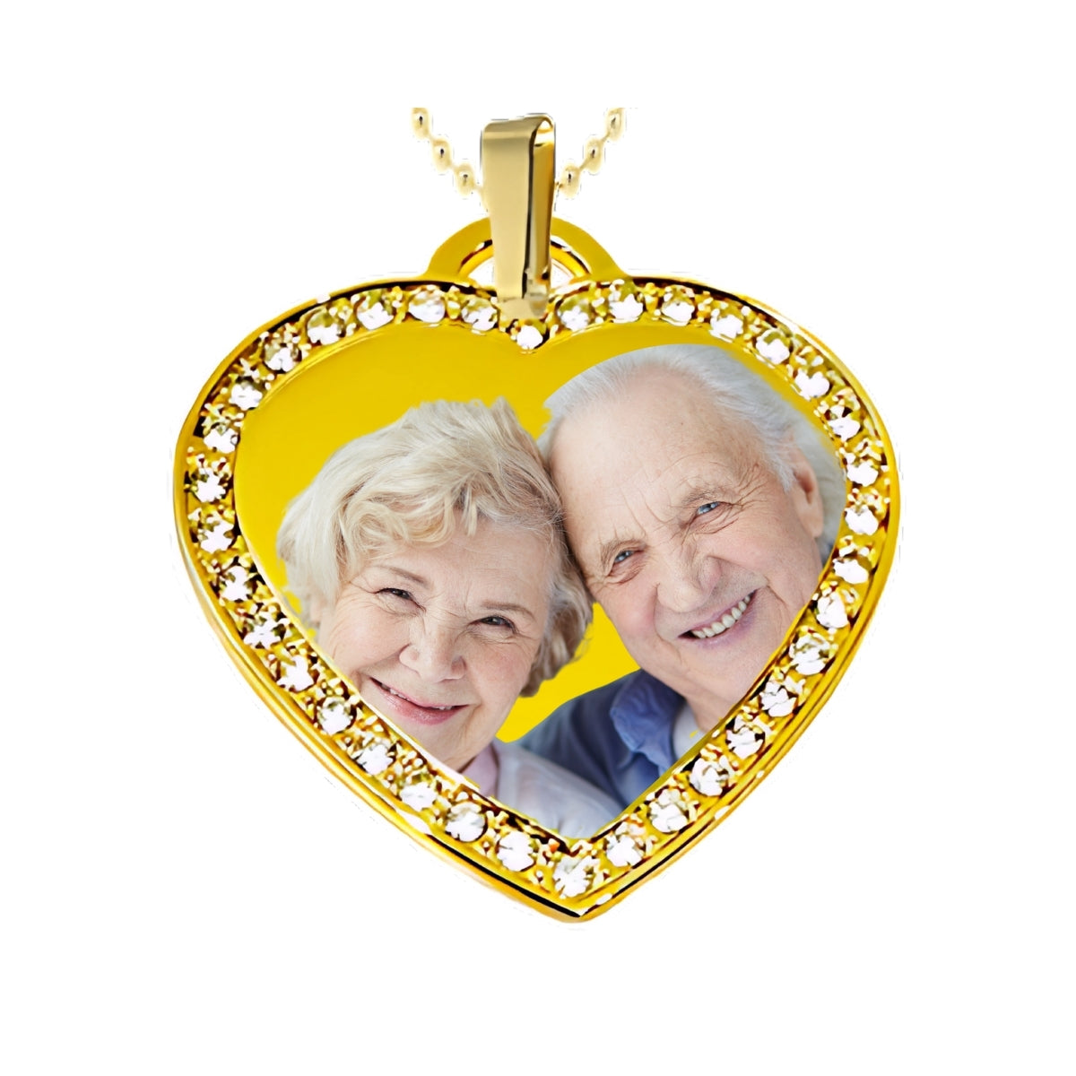 Gold Large Heart Memorial Necklace Custom Photo Pendant with Crystals