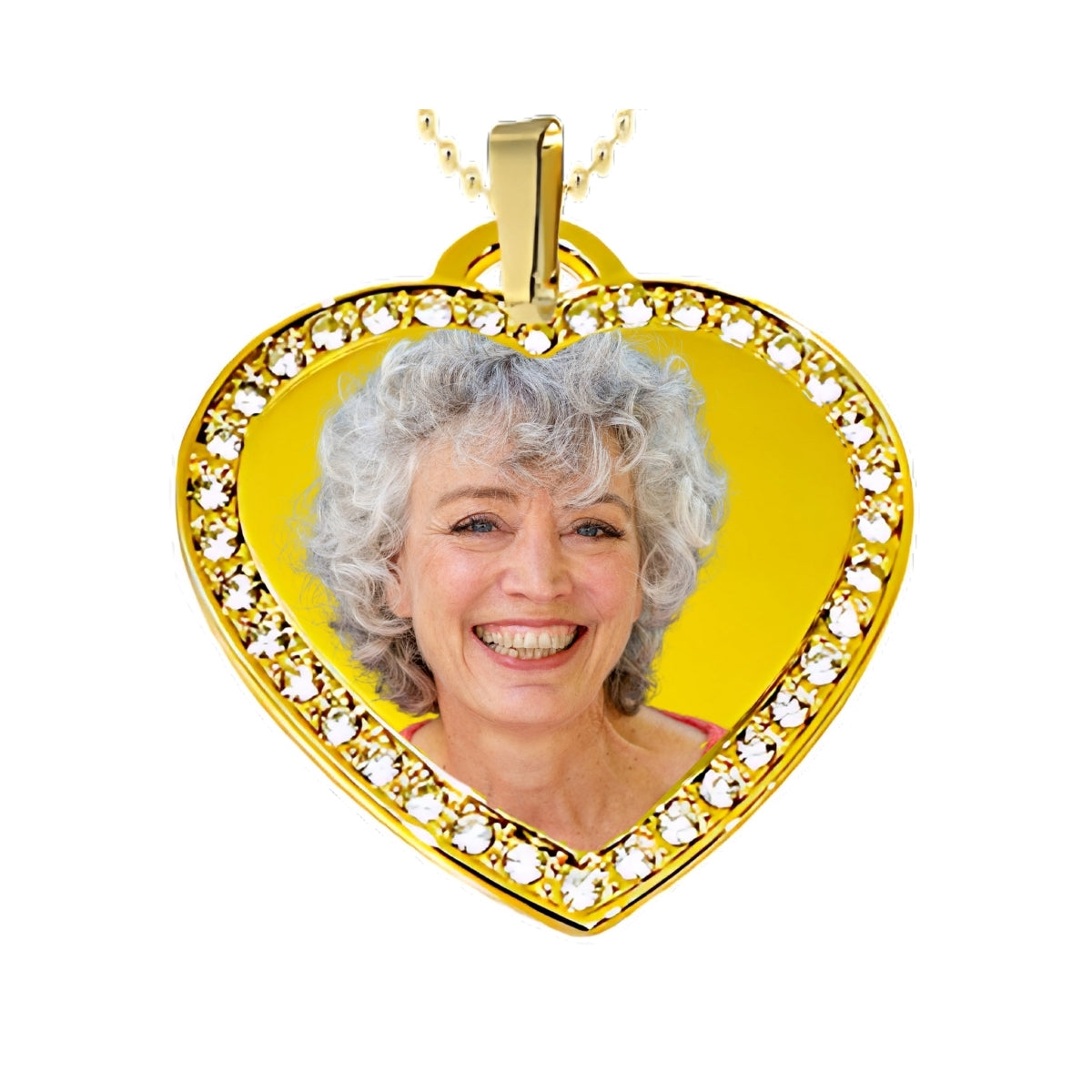 Gold Small Heart Memorial Necklace Custom Photo Pendant with Crystals