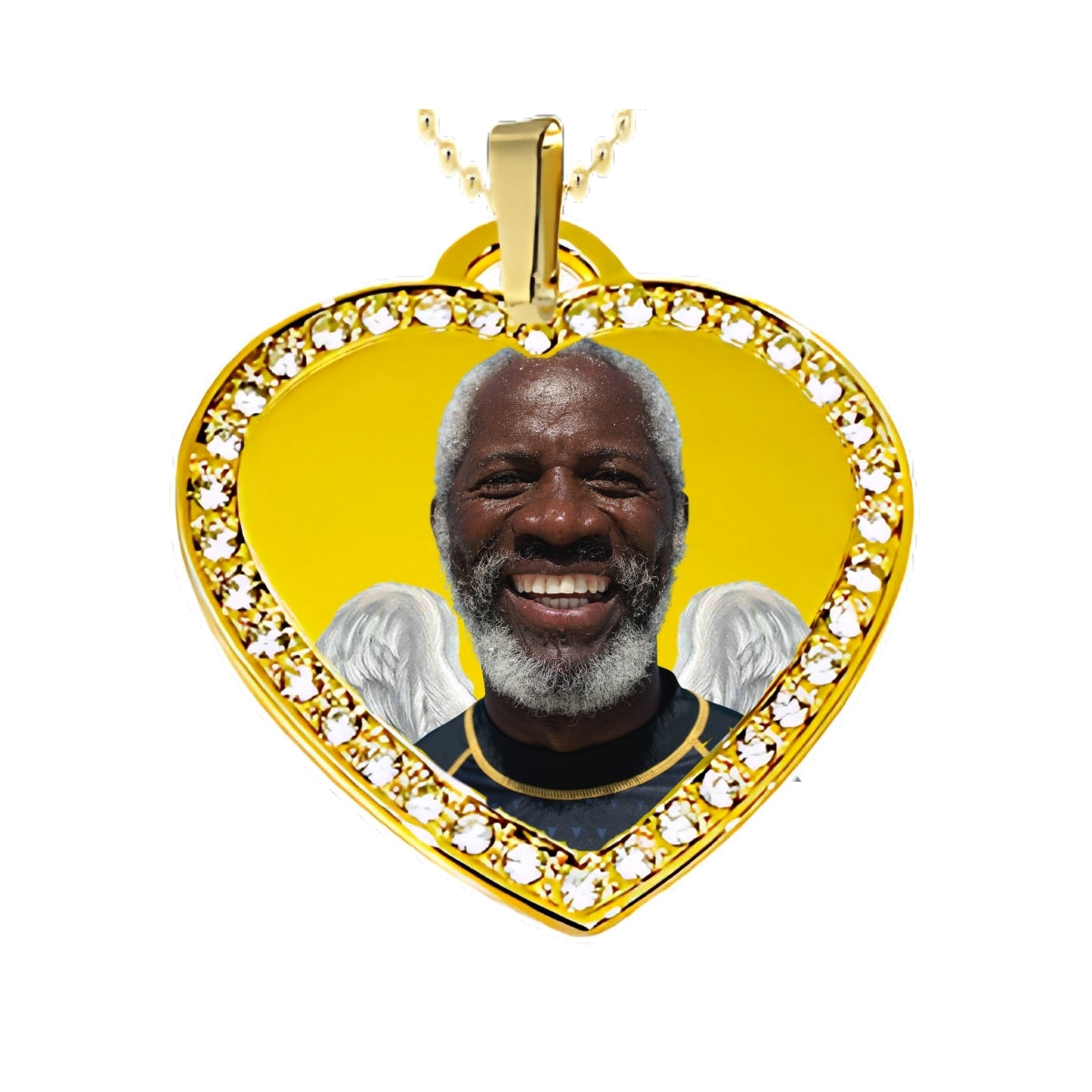 Gold Small Heart Memorial Necklace Custom Photo Pendant with Crystals