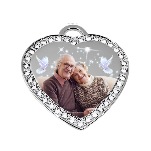 Silver Large Heart Memorial Necklace Custom Pendant with Crystals