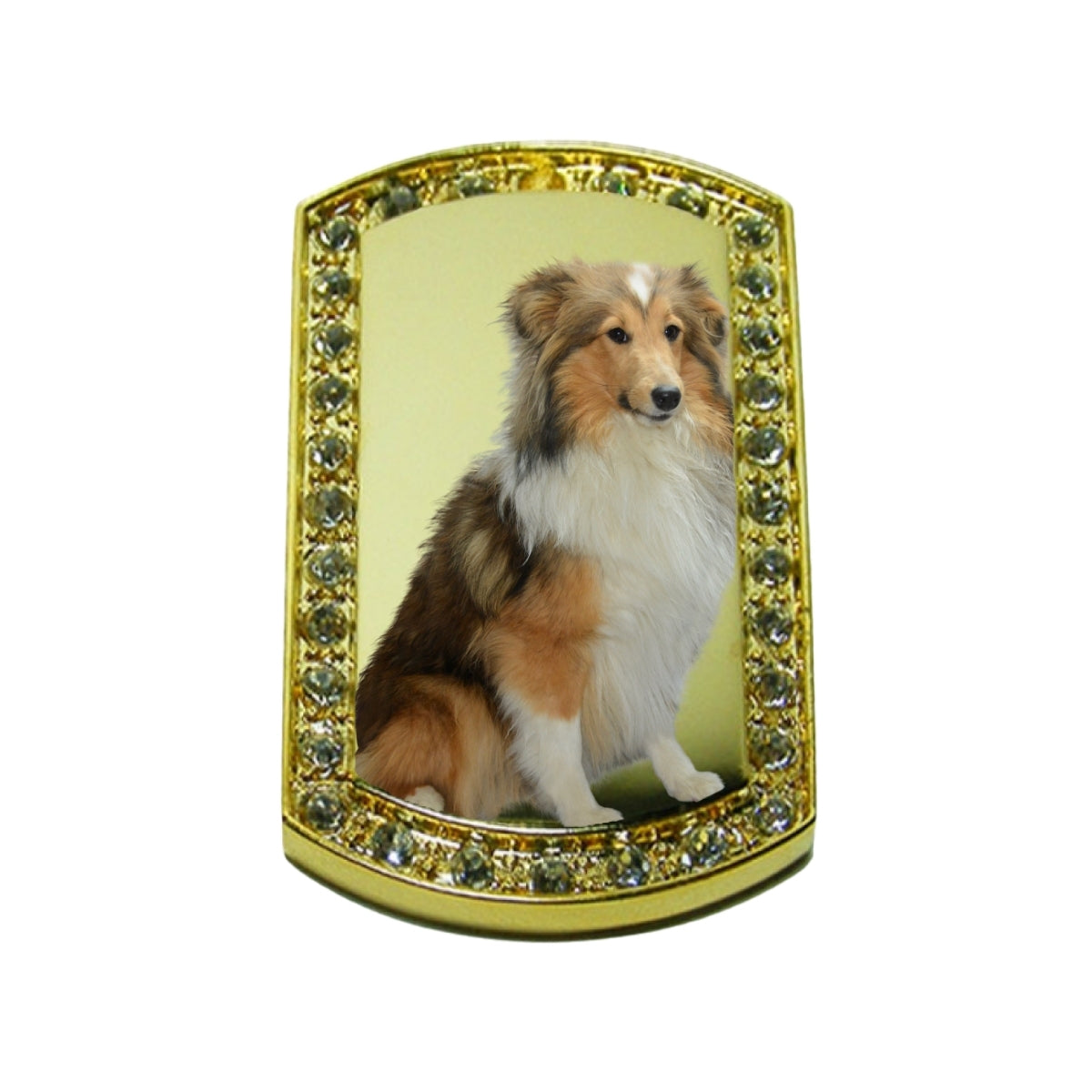 Gold Photo Dog Tag Necklace Custom Photo With Crystal Border