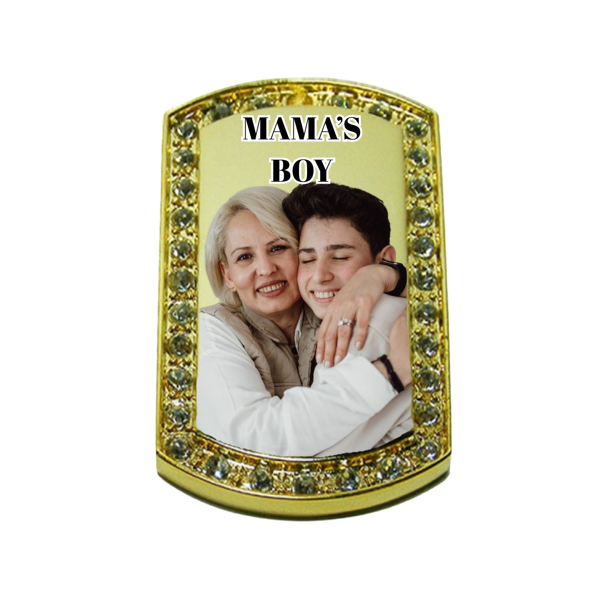 Gold Photo Dog Tag Necklace Custom Photo With Crystal Border