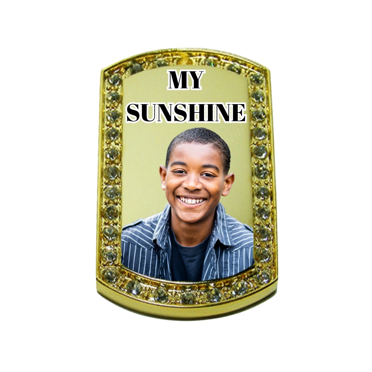 Gold Photo Dog Tag Necklace Custom Photo With Crystal Border