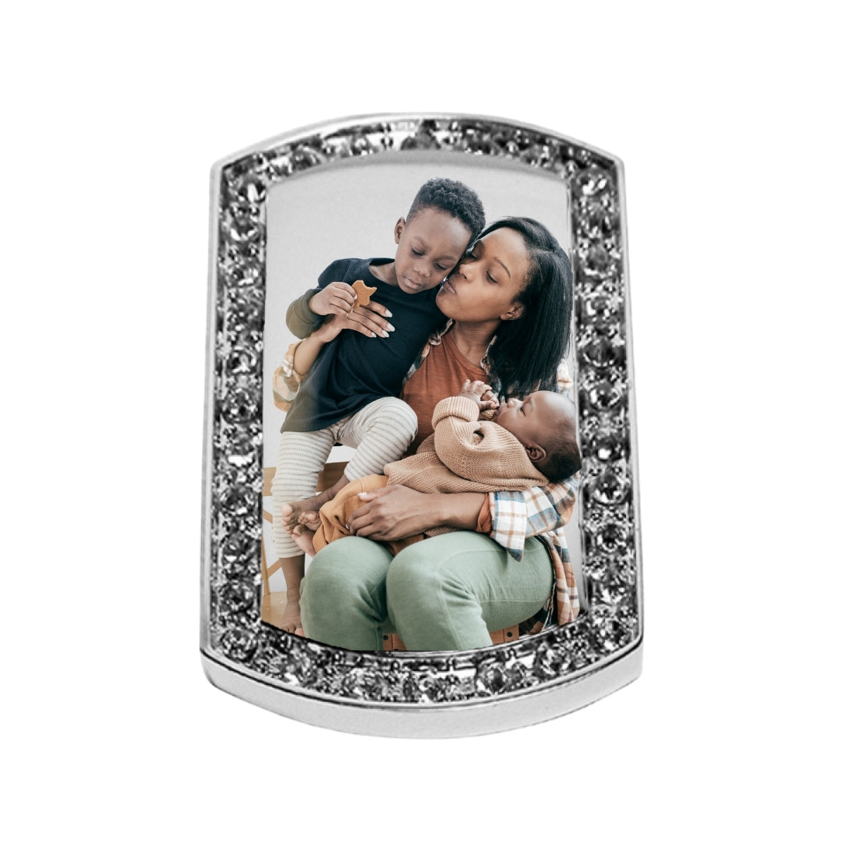Silver Dog Tag Pendant Custom Necklace With Crystal Border