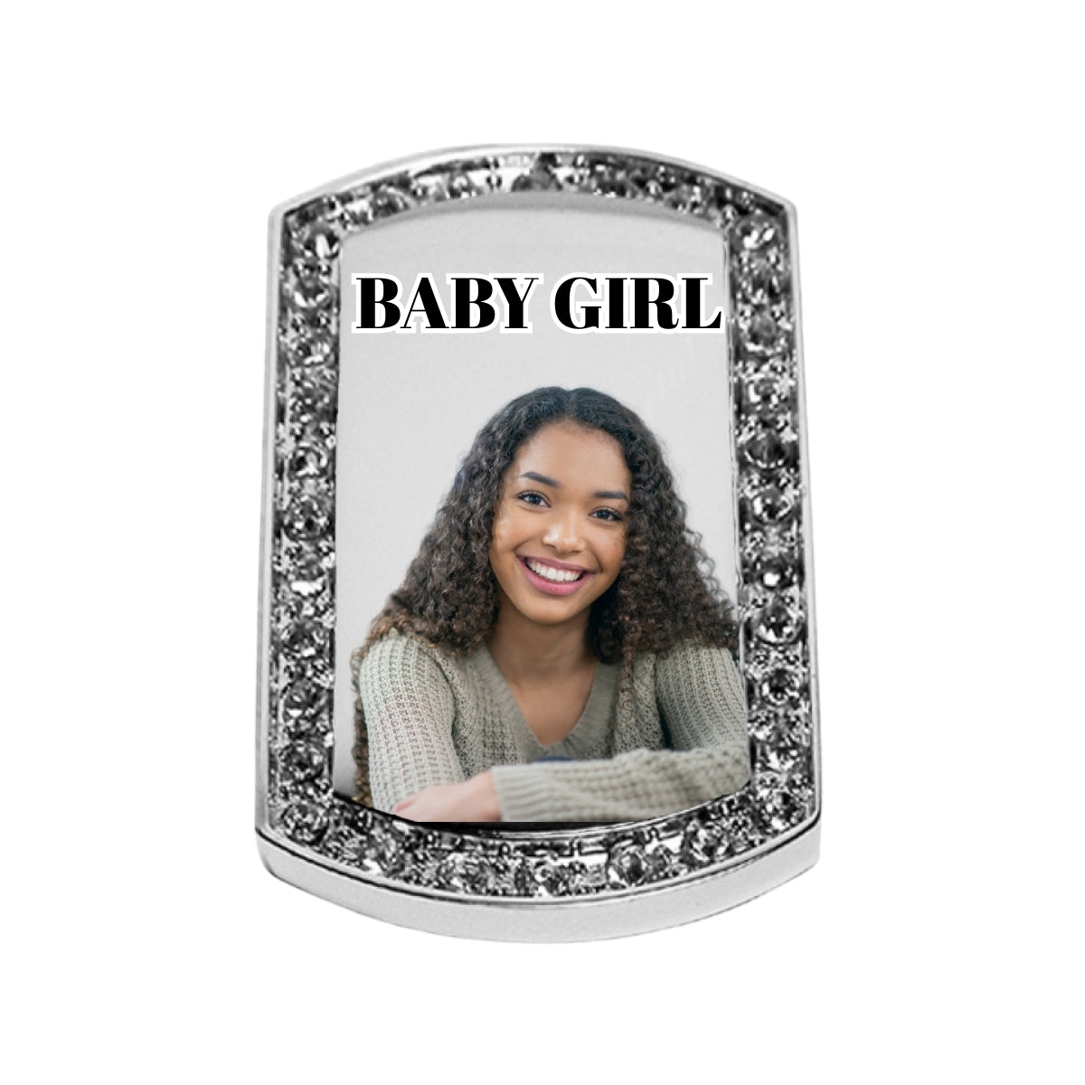Silver Dog Tag Pendant Custom Necklace With Crystal Border