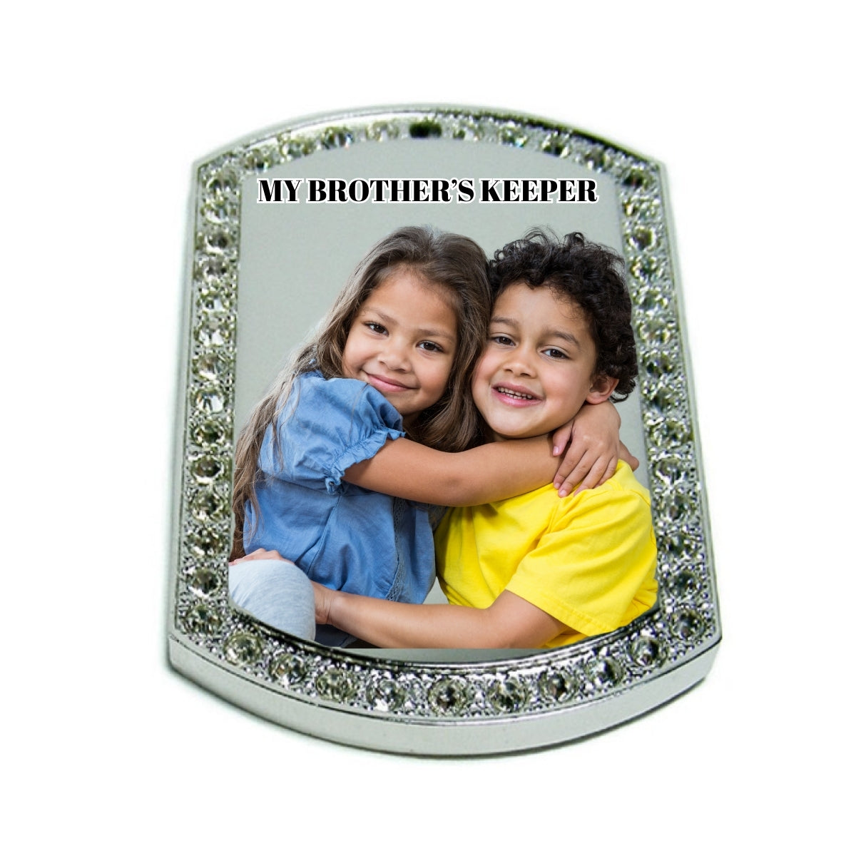 Silver Large Dog Tag Pendant with Crystal Border – Custom Photo Necklace