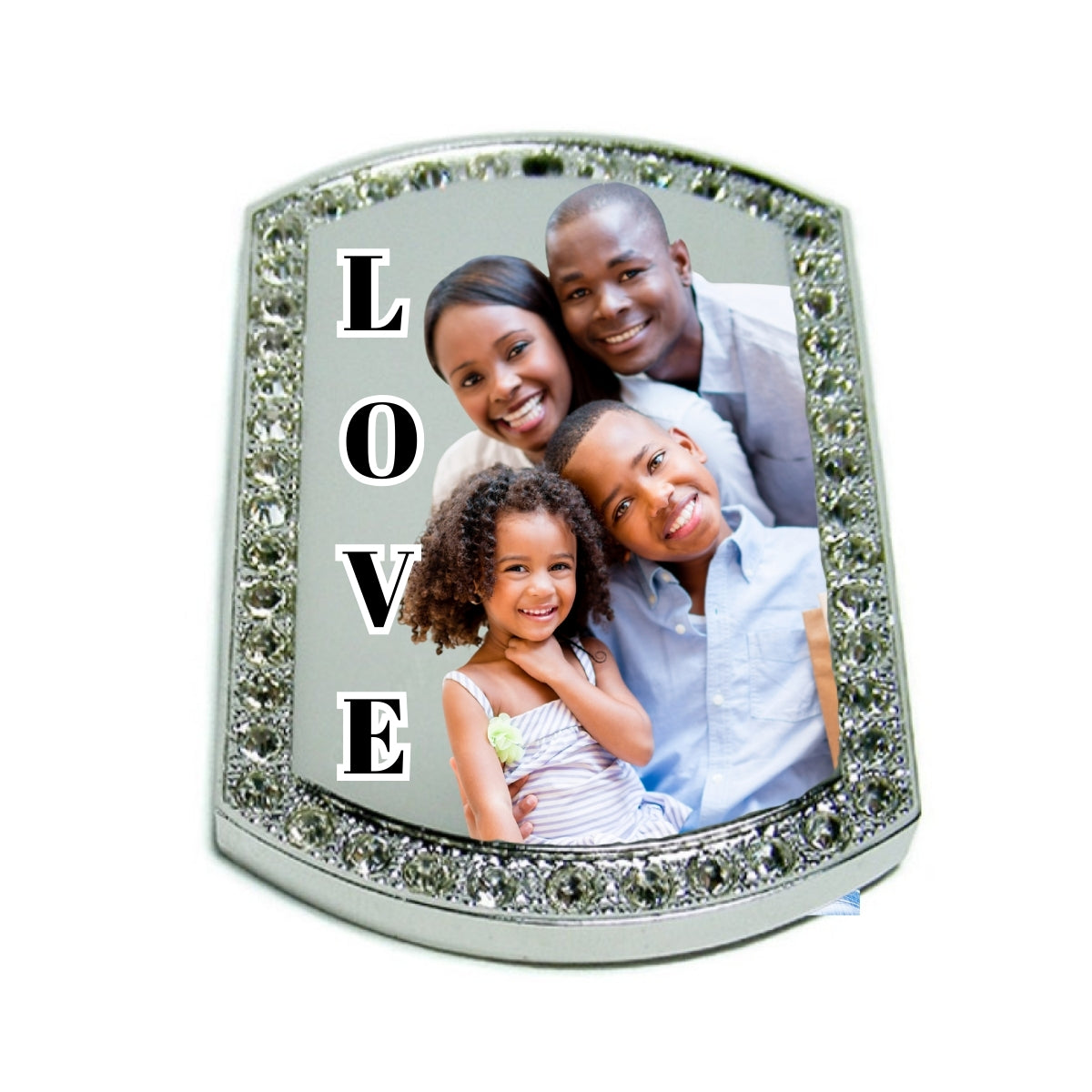 Silver Large Dog Tag Pendant with Crystal Border – Custom Photo Necklace