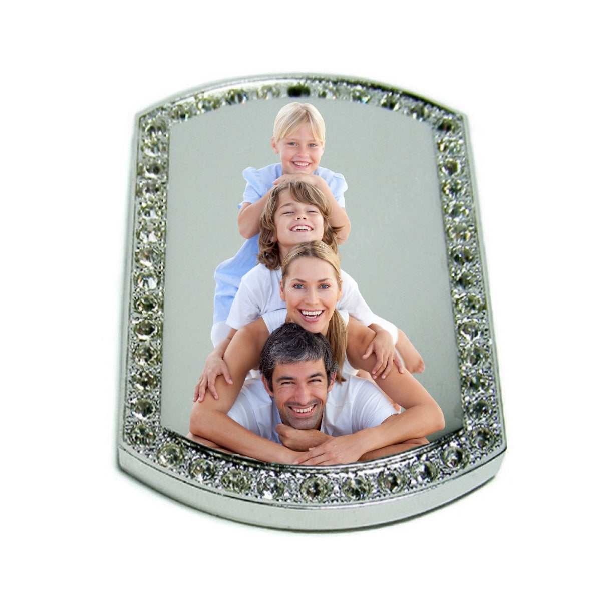 Silver Large Dog Tag Pendant with Crystal Border – Custom Photo Necklace