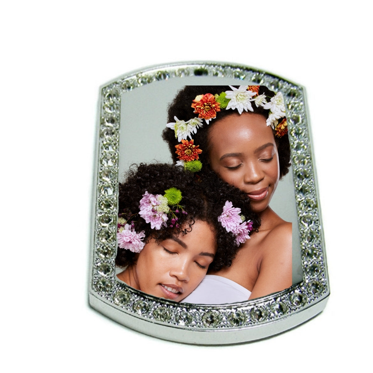 Silver Large Dog Tag Pendant with Crystal Border – Custom Photo Necklace