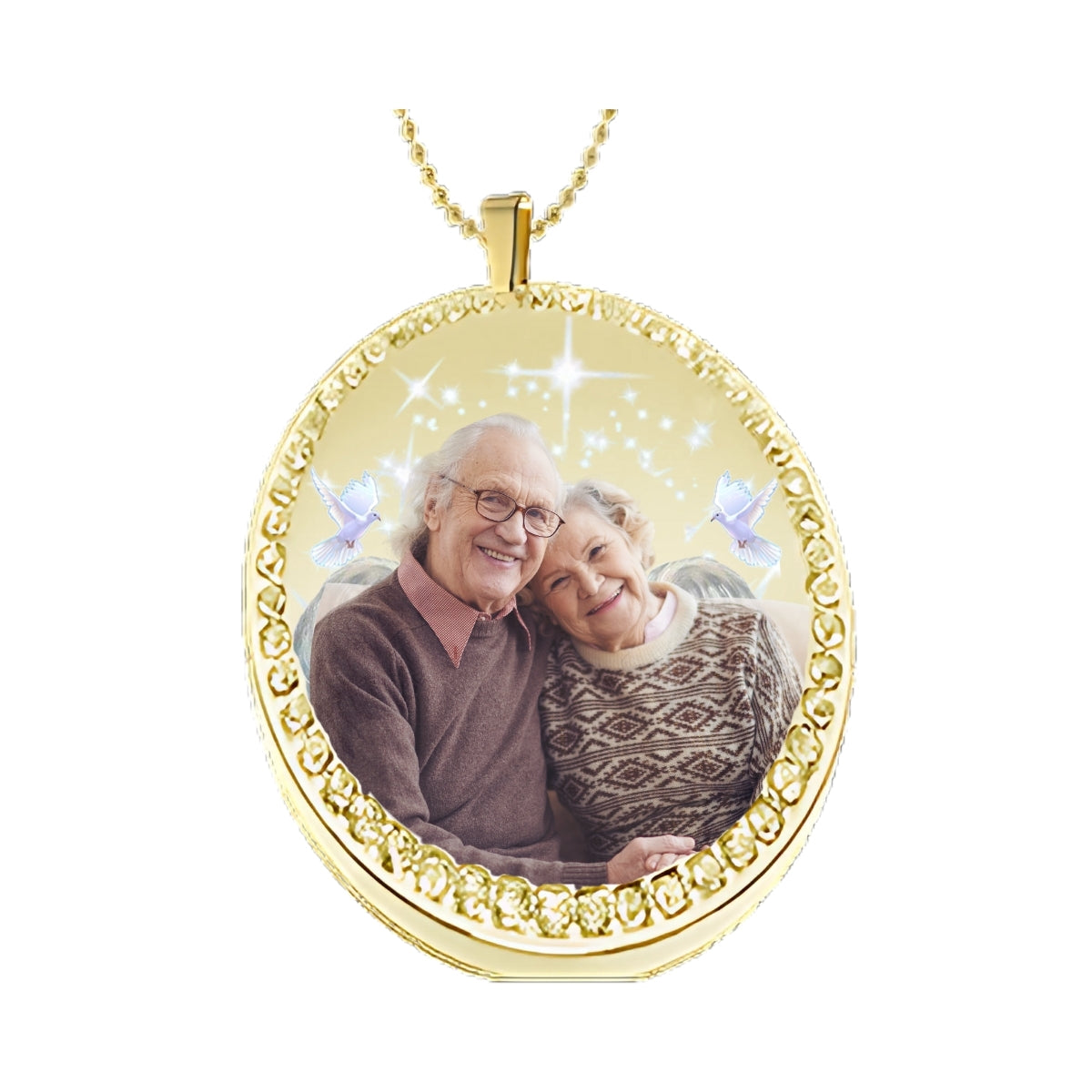 Gold Circle Memorial Necklace – Custom Photo Pendant with Crystals