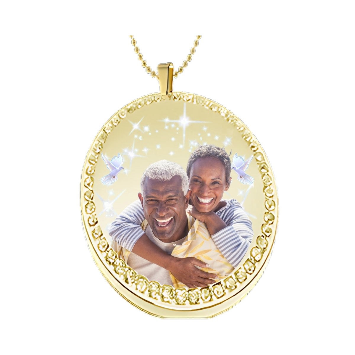 Gold Circle Memorial Necklace – Custom Photo Pendant with Crystals