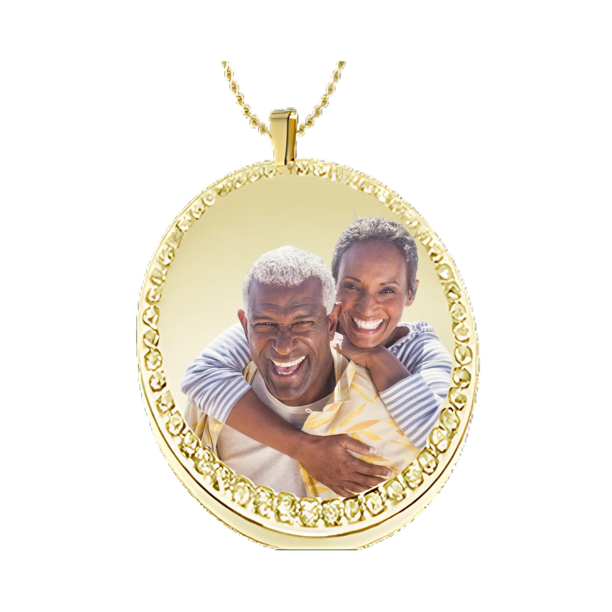 Gold Circle Memorial Necklace – Custom Photo Pendant with Crystals