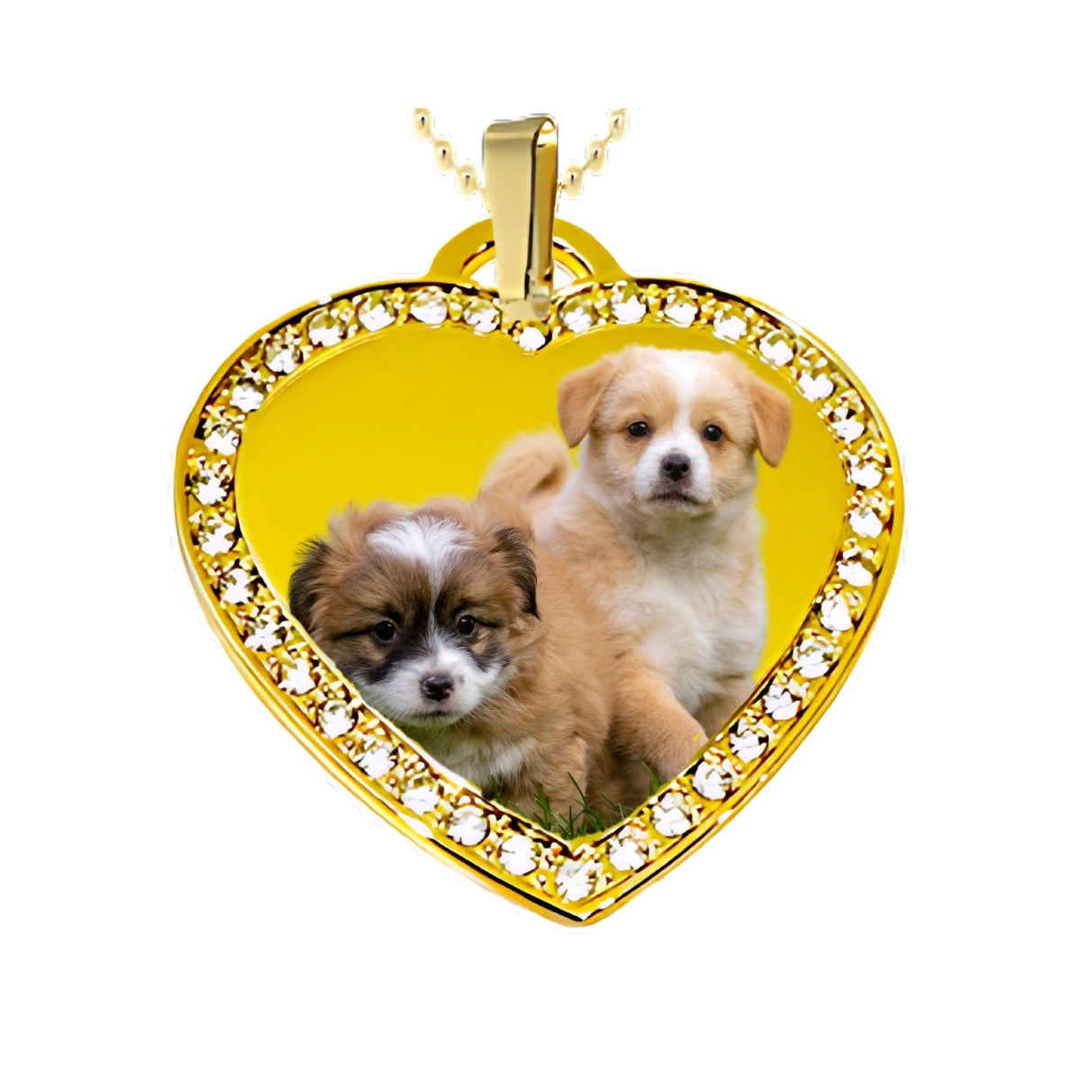 Gold Big Heart Pendant Custom Photo Necklace with Crystal Border