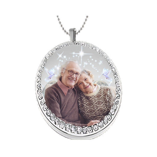 Silver Circle Memorial Necklace  Custom Photo Pendant with Crystals
