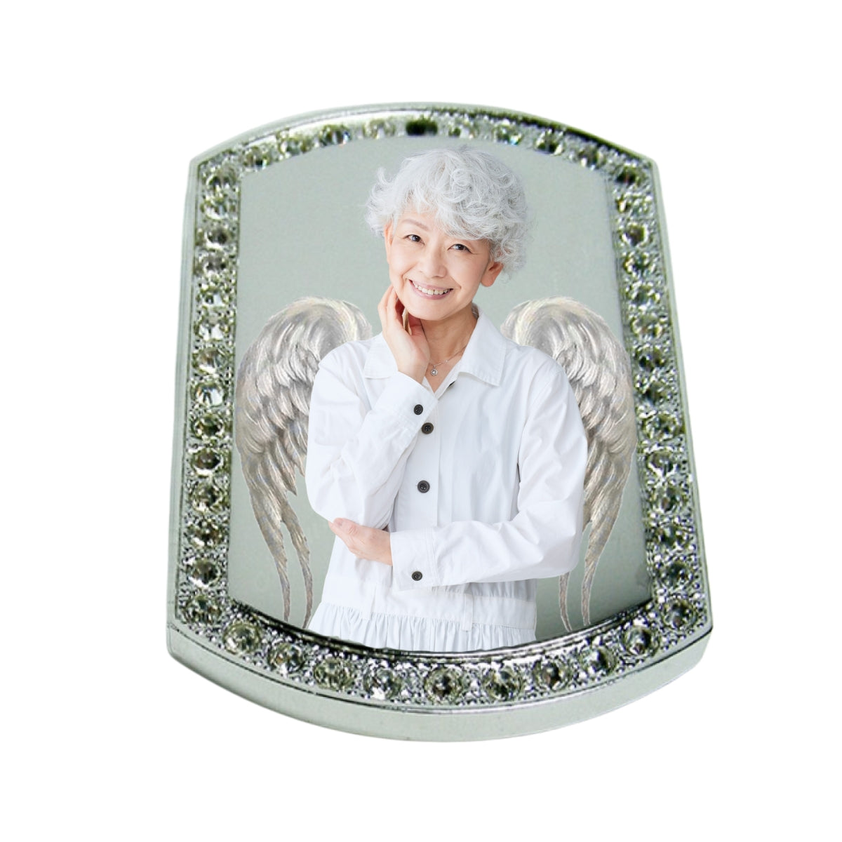 Silver Large Memorial Necklace Dog Tag Crystal Border Photo Keepsake Pendant