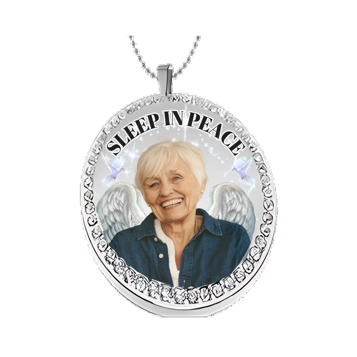Silver Circle Memorial Necklace  Custom Photo Pendant with Crystals
