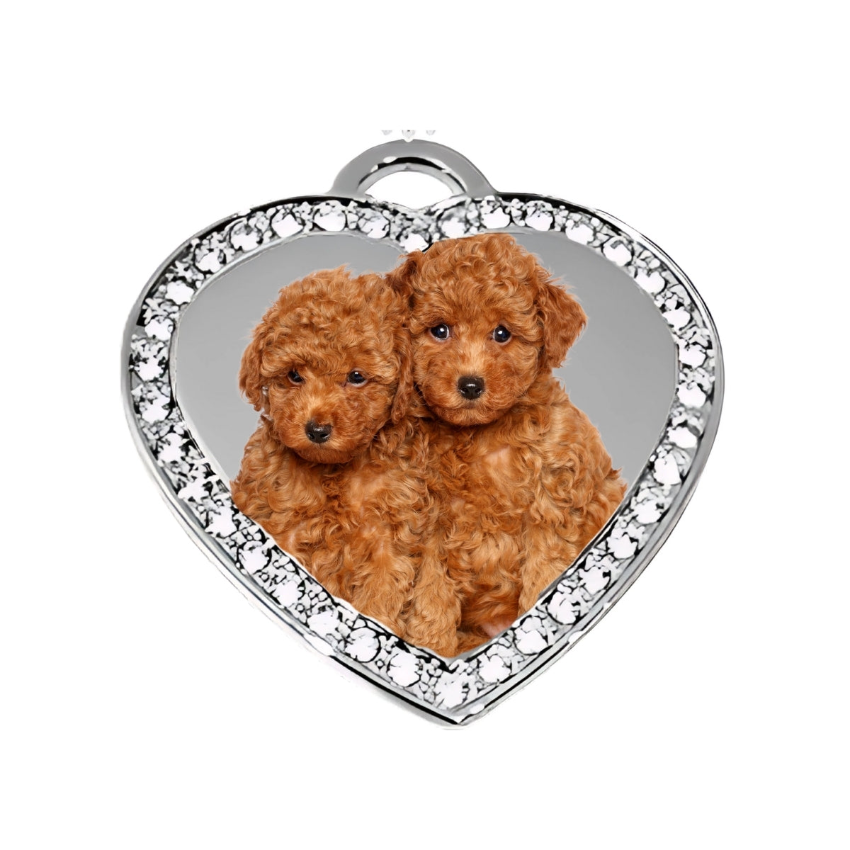 Silver Big Heart Pendant – Custom Photo Necklace with Crystal Border