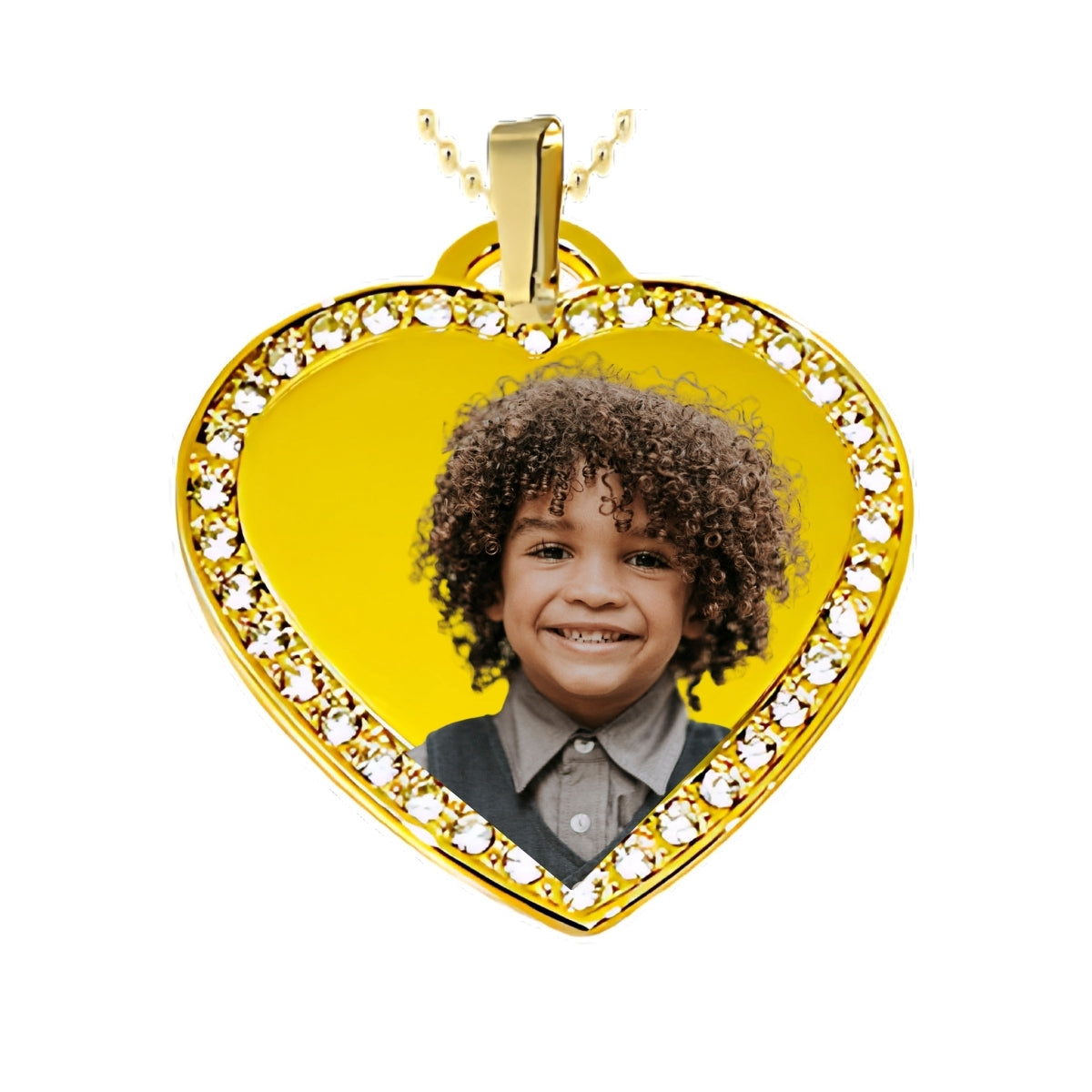 Gold Heart Pendant Custom Photo Necklace with Crystal Border