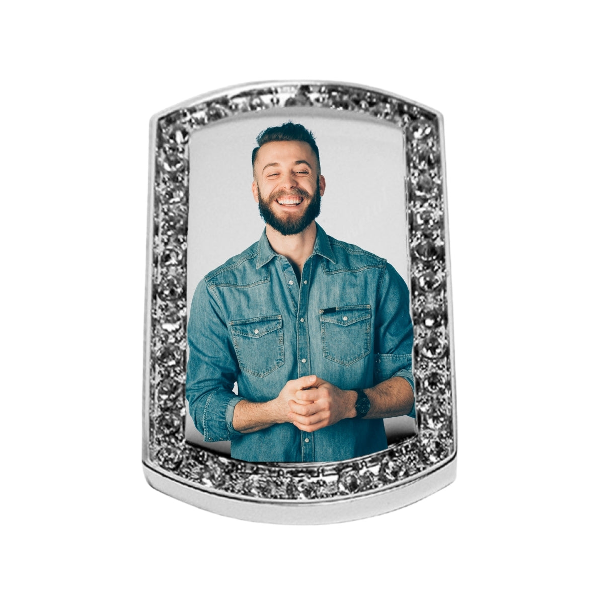 Silver Dog Tag Memorial Necklace Photo Keepsake Pendant with Crystals