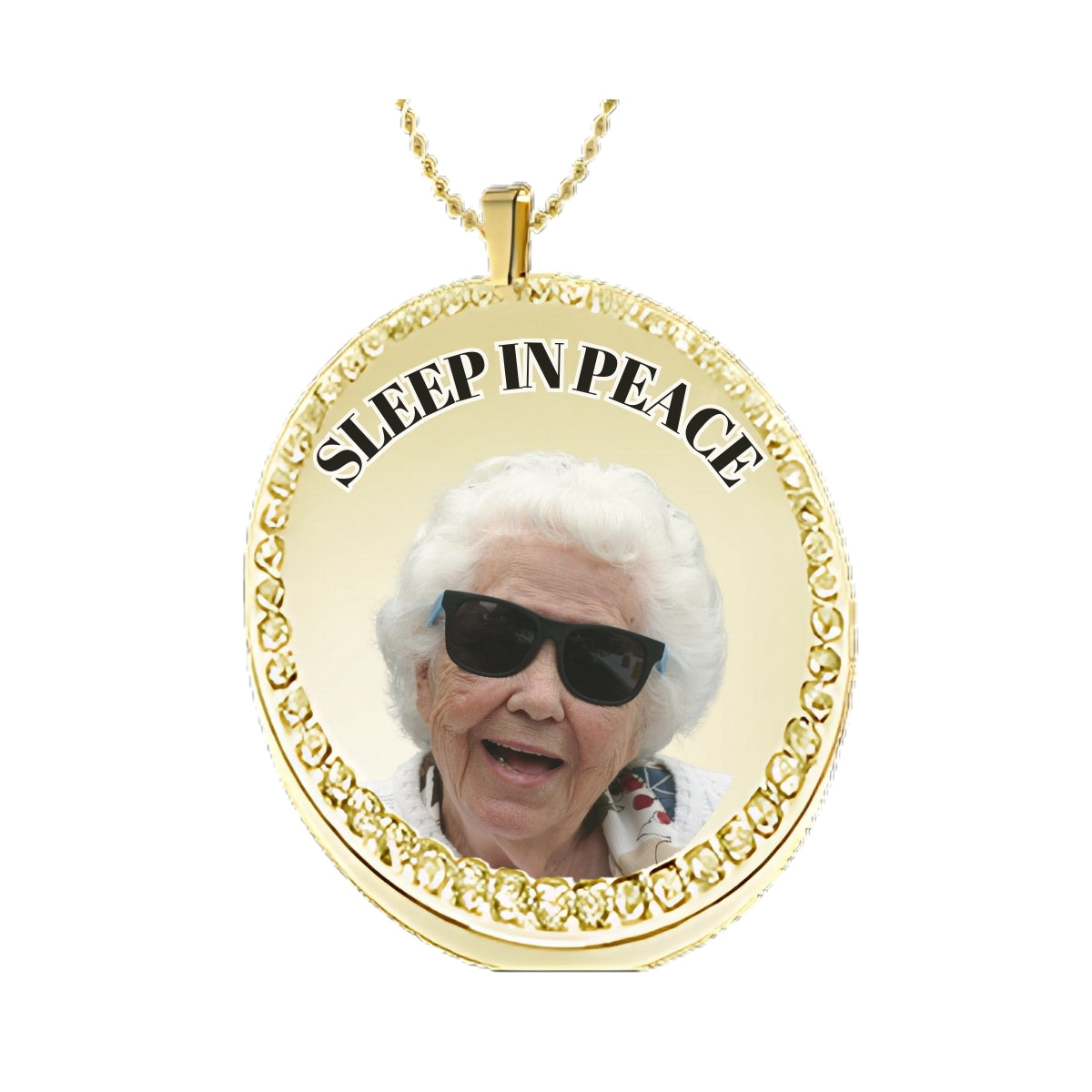 Gold Circle Memorial Necklace – Custom Photo Pendant with Crystals