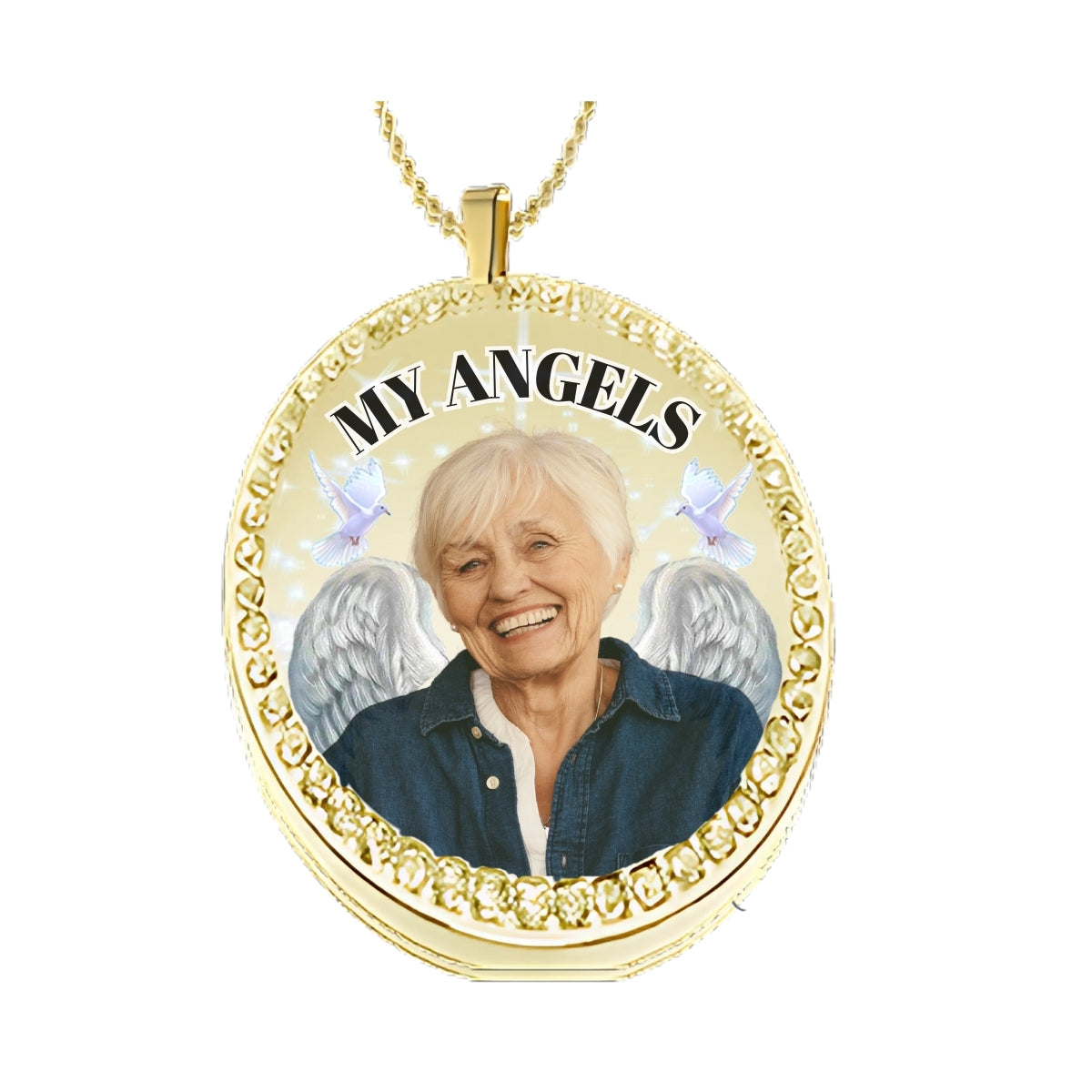 Gold Circle Memorial Necklace – Custom Photo Pendant with Crystals