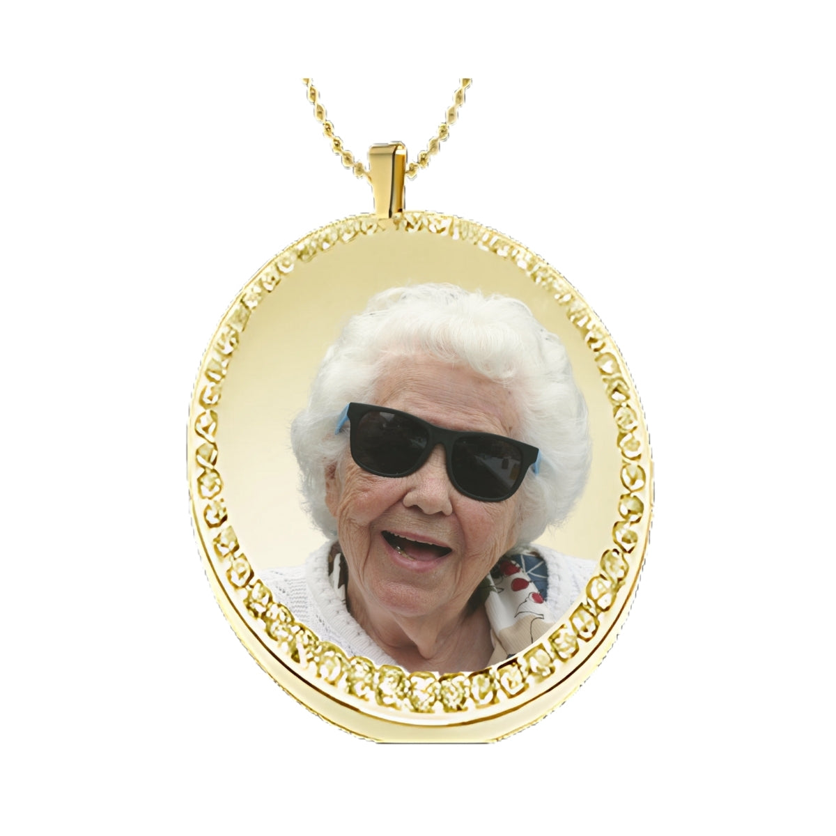 Gold Circle Memorial Necklace – Custom Photo Pendant with Crystals