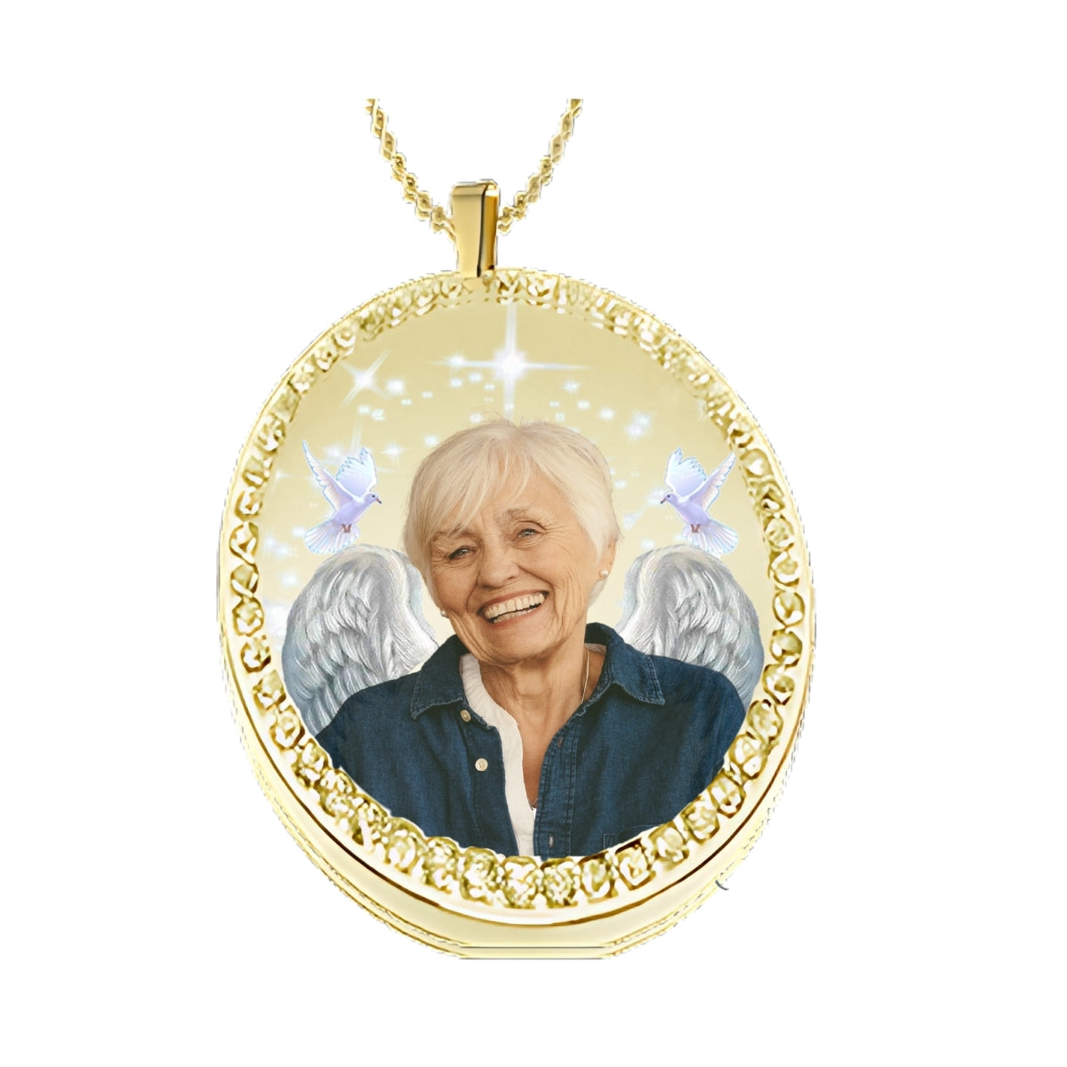 Gold Circle Memorial Necklace – Custom Photo Pendant with Crystals