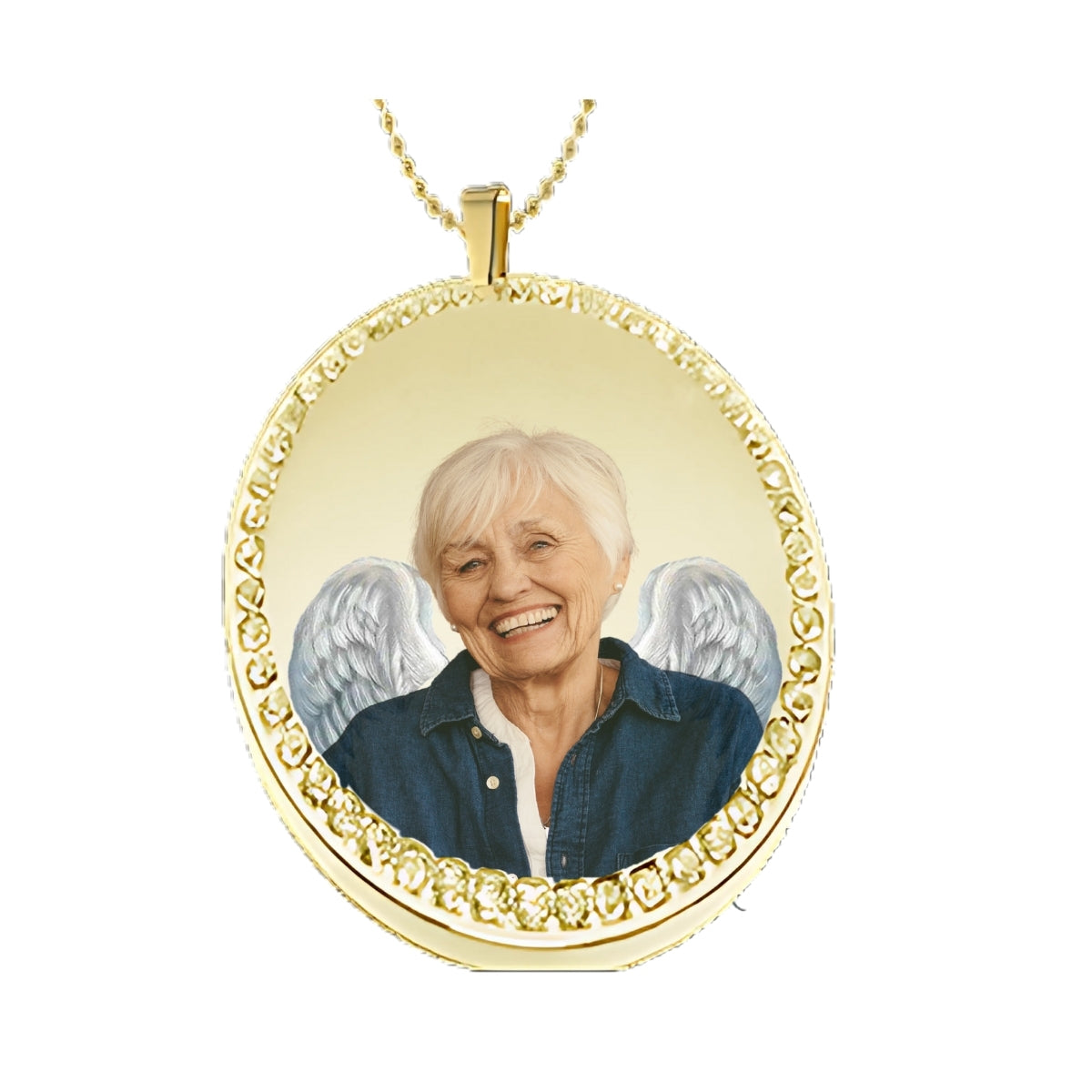 Gold Circle Memorial Necklace – Custom Photo Pendant with Crystals