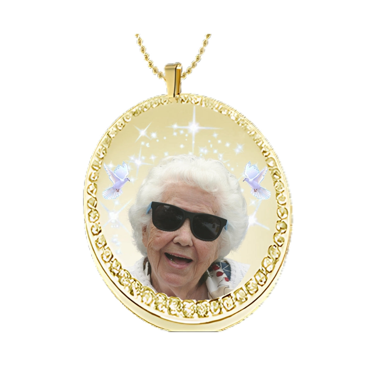 Gold Circle Memorial Necklace – Custom Photo Pendant with Crystals
