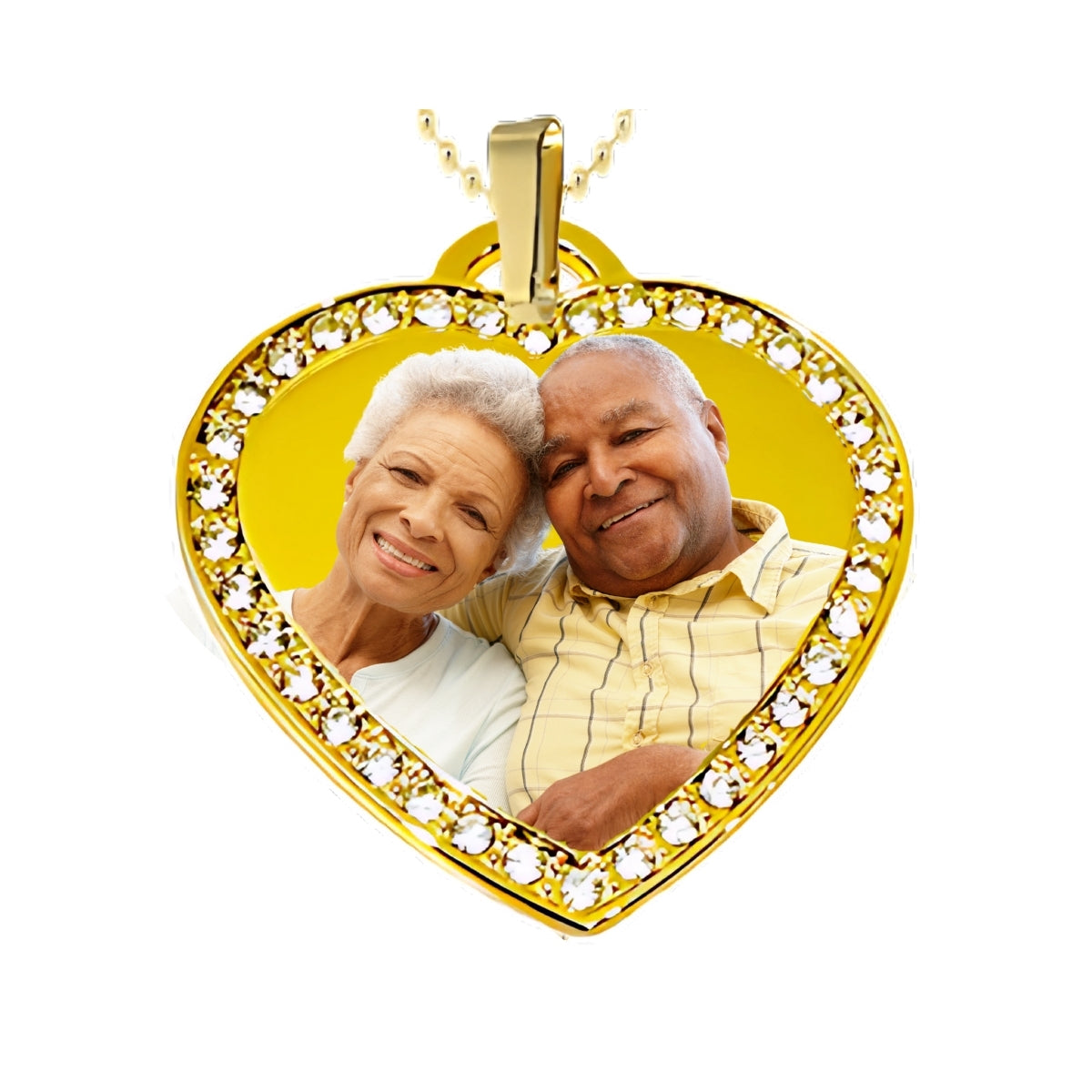 Gold Large Heart Memorial Necklace Custom Photo Pendant with Crystals