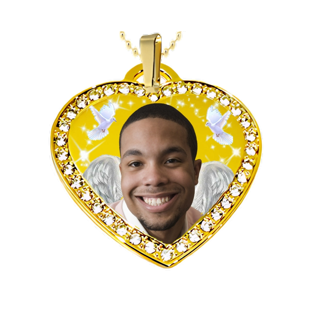 Gold Small Heart Memorial Necklace Custom Photo Pendant with Crystals